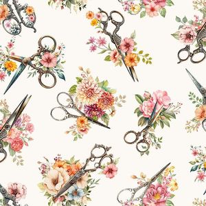 Quilting: Happy Place | Floral Scissors | Cream CD3875