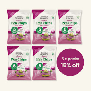Organic Pea Chips Multipack, Salt & Vinegar - CASE 5 x 90g Packets