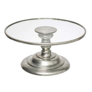 French Country Glass & Pewter Cake Stand