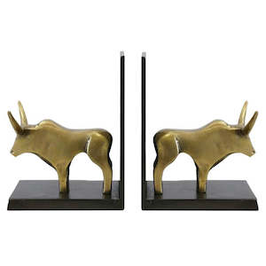 Bull Bookends in Brass Finish