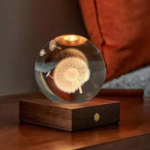 Retirement: Walnut Dandelion 3D Laser engraved Light