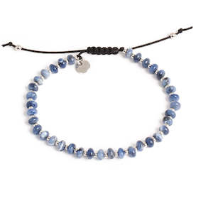 Bracelets: Bracelet in,Blue Aventurine Beads with macrame clasp | Silver | A & C