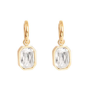 Earrings: Clear Crystal Creole Earrings | Gold | A & C