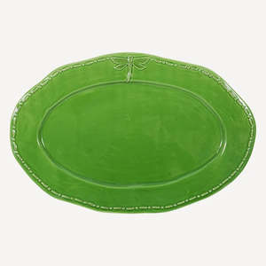 Green Dragonfly Stoneware Oval Platter Large