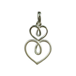 Silver Necklace with two Entwined Abstract Hearts