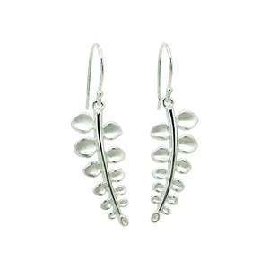 Silver NZ Button Fern Hook Earrings