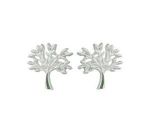 Earrings: Silver Stud Earrings | Suspended tree