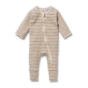 Nutmeg Stripe Organic Waffle Zipsuit | Wilson & Frenchy