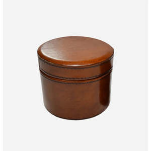 Leather Round Watch/Trinket Box |Tan | CC Interiors