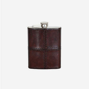 Cc Interiors: Leather Hip Flask | Stainless Steel | Dark Brown with Nickel detail