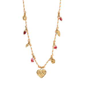 Cord Necklace with Heart - Gold Charms| A&C