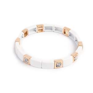 Enamel Tiles & White Stones Gold Plated Bracelet. | A&C