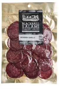 Products: Venison Garlic Salami Sliced 100g – Blackball Salami (Blackball, NZ)