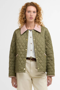 Womens Jackets Nz: Barbour Icons Cropped Liddesdale Quilted Jacket - Bleached Olive/Ancient/Gardenia