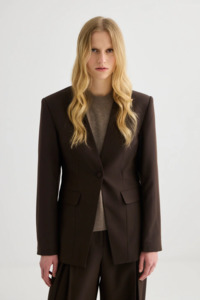 Blazers: Laing Collarless Blazer - Truffle