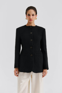 Blazers: Malina Carol Fitted Round Neck Blazer - Black