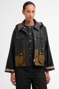 Womens Jackets Nz: Barbour Liza Wax Jacket - Black/Grey/Sand/Dress