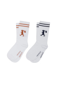 Karen Walker: Karen Walker Runaway Girl Socks 2 Pack - White/Chestnut Navy