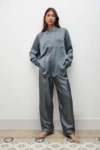 Tops Shirts: Silk Laundry Boyfriend Shirt - Slate
