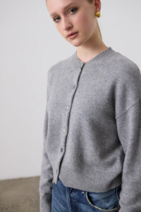 Nz Designer Laing: Laing Boxy Crewneck Cardigan - Grey Marle