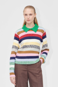 Stine Goya Mix Stripe Polo Collar Sweater - Stripes Mix