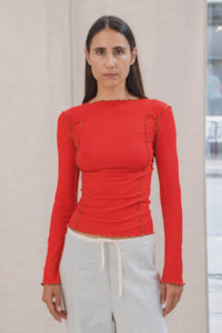 Tees Singlets: Baserange Omato Long Sleeve Tee - My Red/Brown