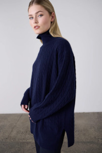 Nz Designer Laing: Laing Slouchy Cable Knit Sweater - Navy