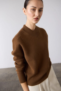 Laing High V-Neck Sweater - Chestnut