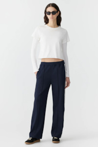 Bassike Twill Stripe Detail Pant - Ink/White
