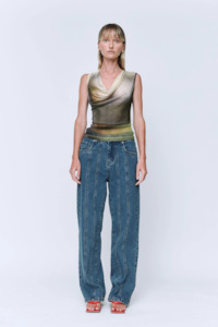 Wynn Hamlyn: Wynn Hamlyn Cowl Silk Mesh Tank - Acid Forest