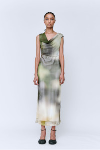 Wynn Hamlyn Cowl Silk Mesh Maxi Dress - Acid Forest