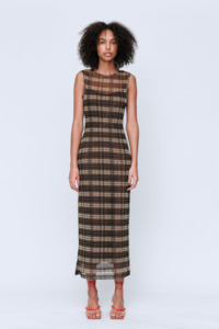 Wynn Hamlyn: Wynn Hamlyn Silk Mesh Maxi Dress - Brown Check