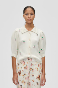 Knitwear Collection: Stine Goya Bubble Knit Polo Cardigan - Vanilla