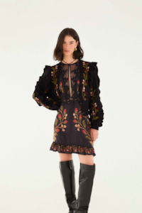 Farm Rio Knit Cardigan - Berry Embroidery Black