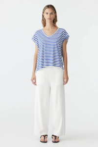 Bassike Stripe Scoop Neck Tank - Nat/Cobalt