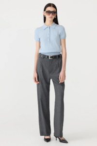 Bassike Wool Cashmere Slim Fit Polo - Pale Blue/Charcoal