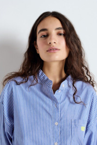 Designer American Vintage: American Vintage Zatybay Shirt Short Collar - Aqua Stripes