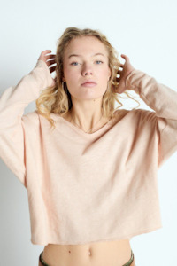 American Vintage Sonoma V neck LS T-shirt - Vintage Biscuit