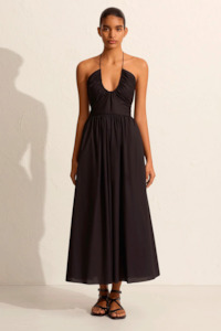 Designer Nz Matteau: Matteau Drawcord Halter Sundress - Black