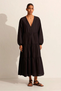 Designer Nz Matteau: Matteau Long Sleeve Plunge Dress - Black