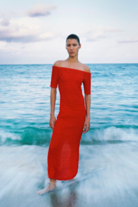 Silk Laundry: Silk Laundry Pebble Off The Shoulder Dress - Snapper