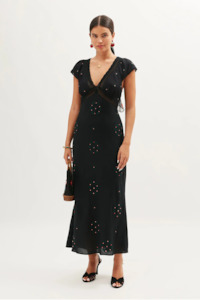 Designer Rixo: Rixo Iggy Midi Embroidery Dress - Black