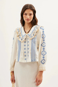 Designer Rixo: Rixo Percy Top - Mila Embroidery Cream