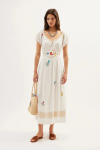 Designer Rixo: Rixo Alani Dress - Ombre Floral Embroidery Ivory