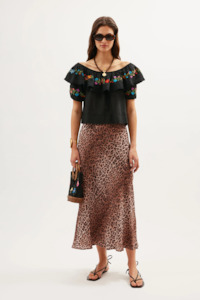 Designer Rixo: Rixo Lisette Top - Ombre Floral Embroidery Black