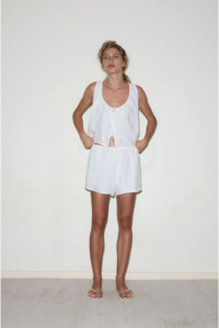 Deiji Studios Open Linen Short Set - White
