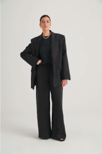 One Six: One Six Essential Wide Leg Pant Linen - Black
