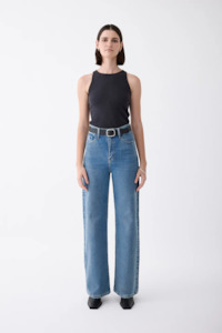 Designer Outland Denim: Outland Denim Ellie High Wide Leg Jean - Meridian Mid Blue
