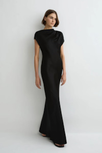 Maxi Dress: Bondi Born Faro Draped Shoulder Bias Dress - Black