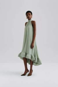 Events: Malina Sabrina Halterneck Ruffled Midi Dress - Sage